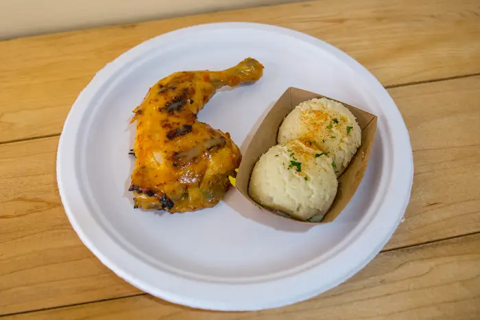 Quarter Chicken sauced with Lemon and Herb ($4.99) with Mashed Potatoes ($2.99)<br/>